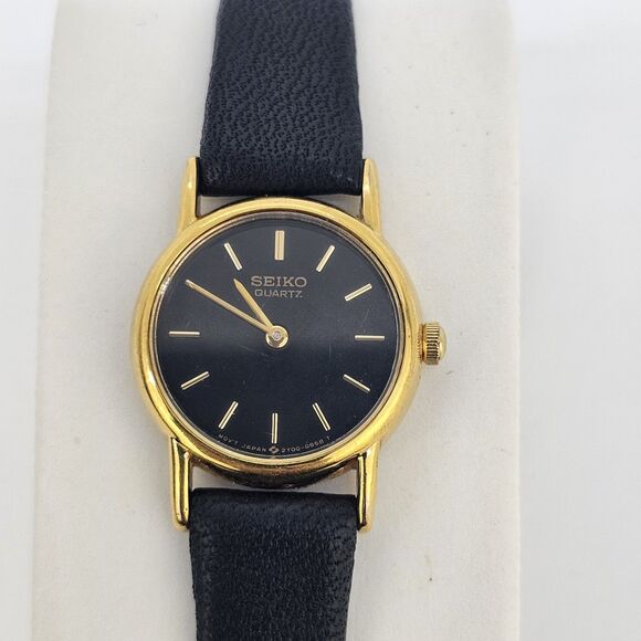 VTG Seiko Women\'s Watch 20MM Black Dial New Leather Bands Up to 6.5\
